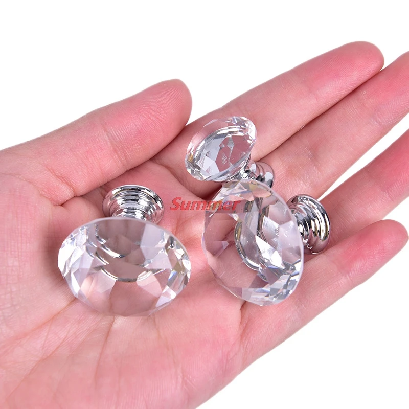 

20-40mm Popular Crystal Diamond Shape Design Glass Knobs Cupboard Drawer Pull Kitchen Cabinet Door Wardrobe Handles Hardware