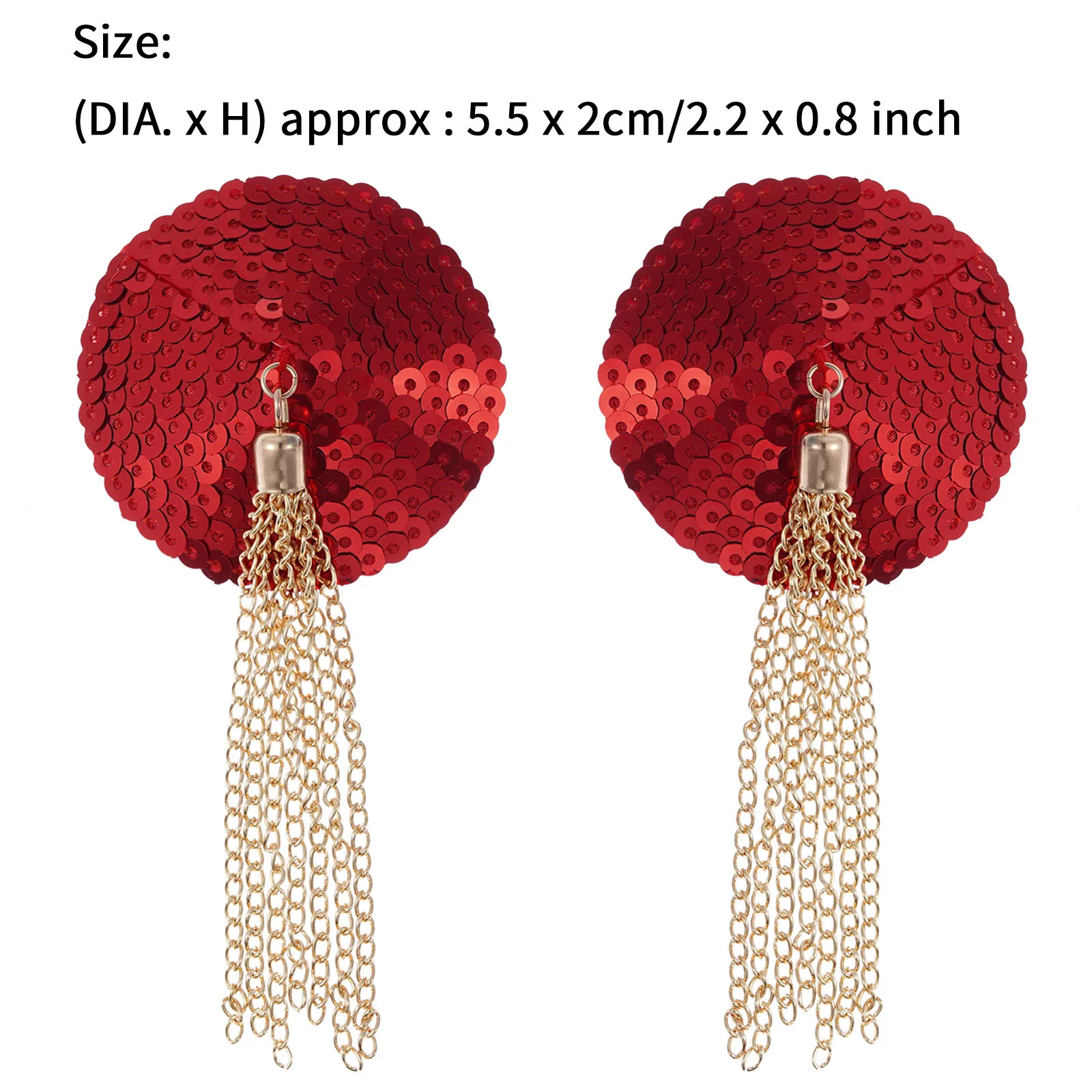

1 Pair Womens Reusable Silicone Sequin Self-Adhesive Nipple Cover Metal Tassel Decor Pasties Bra for Couple Game