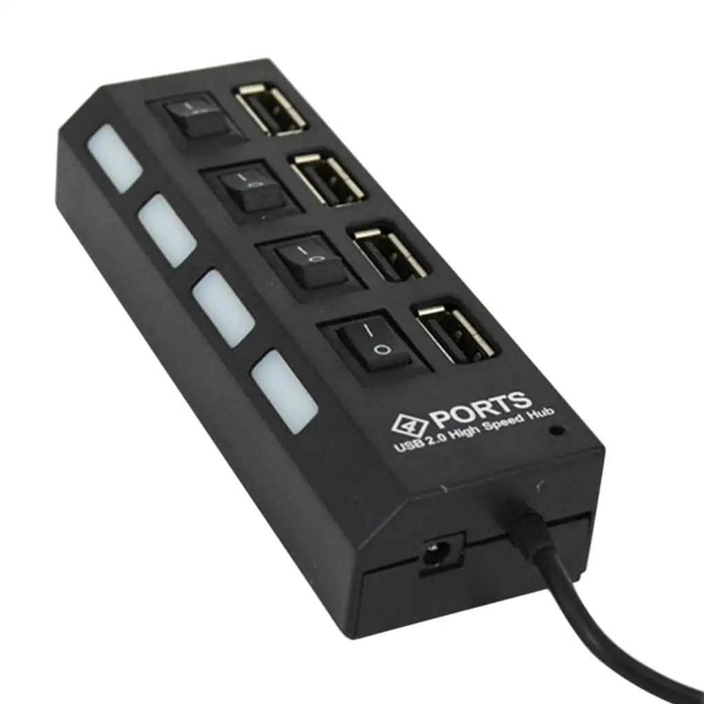 

4 Port USB Splitter Portable Data Hub with Individual On/Off Switch and LED 2021 NEW