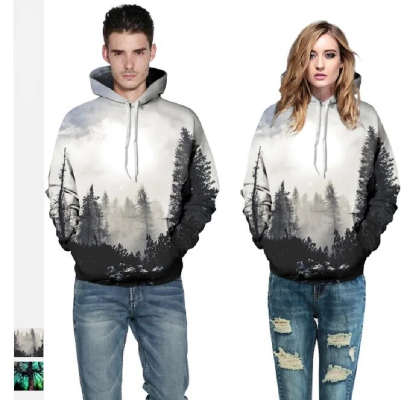 

Explosion models digital print hooded couple sweater loose fashion autumn