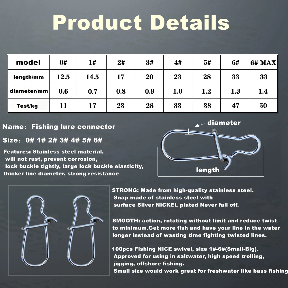 LOTITONG Нержавеющая сталь Рыбалка Разъем Быстрый защелка Замковая оснастки