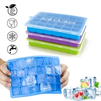 24 grids silicone ice cube tray with lid square fruit ice cube maker for kitchen refrigerator drinks accessories ice cube mold