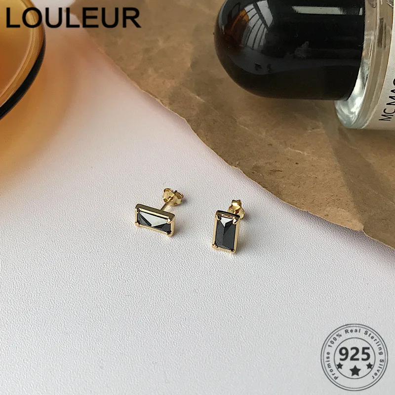 

LouLeur 925 стерлингового серебра серьги черный циркон серьги-гвоздики, серьги для женщин, ювелирные изделия для девушек, серебро 925, модные ювел...