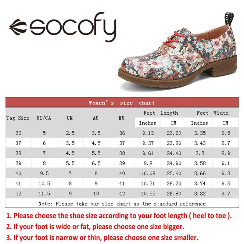 Online SOCOFY Sepatu Nyaman Kulit Cetak Bunga Wanita Sepatu Pantofel Datar Luar Ruangan Kasual Renda Ujung Bundar Gaya Retro