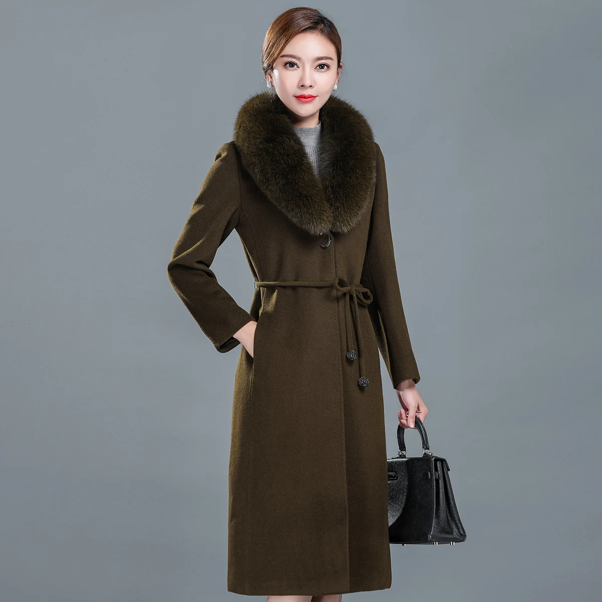 Осенне-зимнее пальто из лисьего меха Женское шерстяное женские длинные куртки