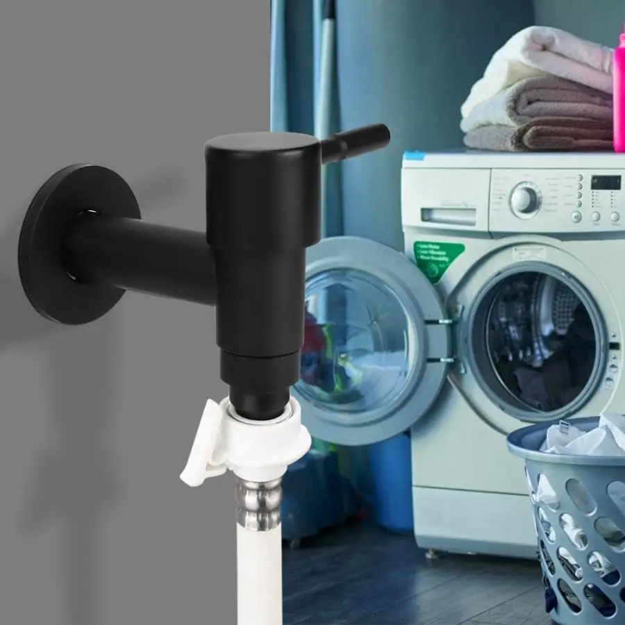 Кран для стиральной машины бытовой из нержавеющей стали черный быстрый