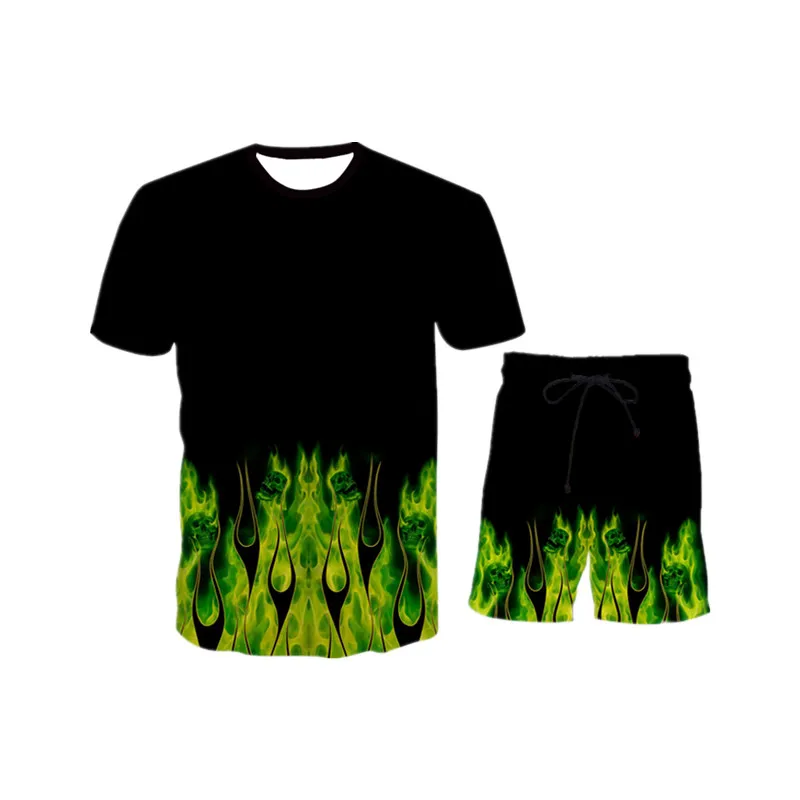 

2021 Latest 3d Flame Swirl Polyester Boy Clothing Suit Boy Summer Hot Sale Oversized T-shirt Shorts Suit S-6xL