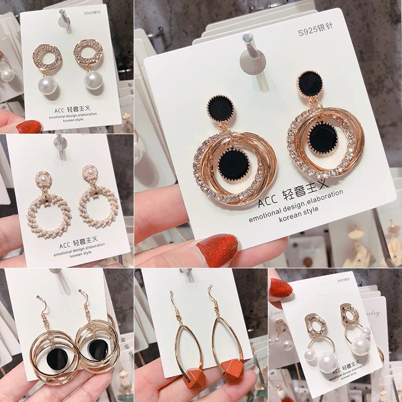 Серебряные иглы длинные женские серьги с жемчугом модные темперамент простые анти-аллергические серьги летние индивидуальные сетчатые украшения