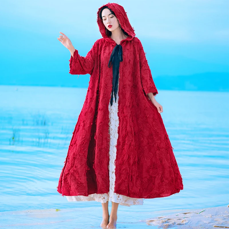 

New Casual Women Winter Vintage Hooded Cloak Long Sleeve Button Closure Hooded Long Cape Outerwear Cloak With Hood DD2506