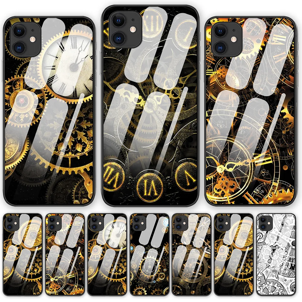 Часы Механизм стимпанк Lockscreen Чехлы для iphone 7 8 6 6S Plus роскошный закаленное стекло
