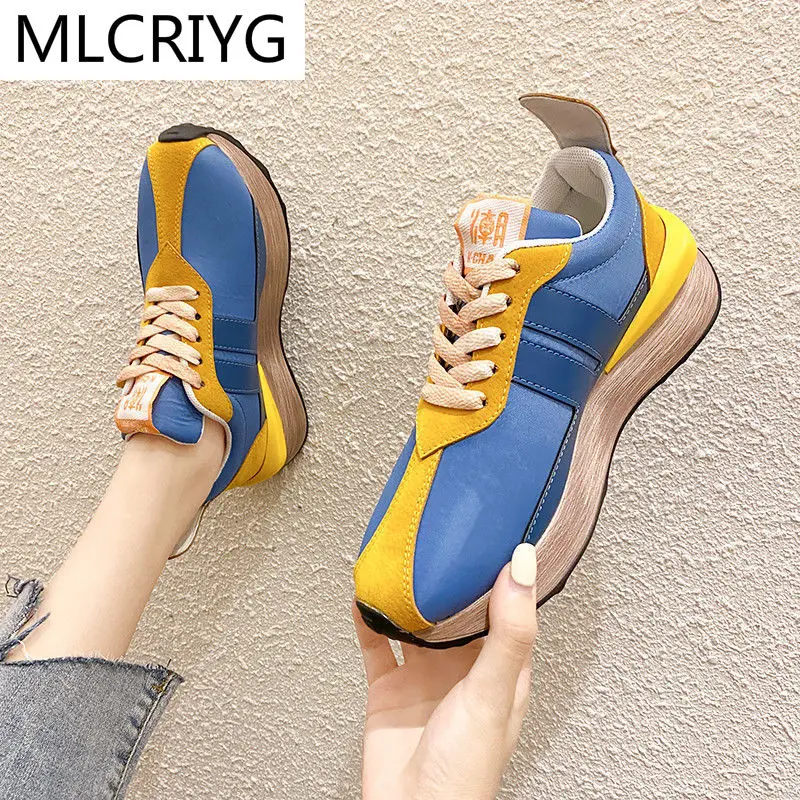 

2021 Новая женская обувь; Весенняя женская обувь; Туфли с подошвой из вулканизированной резины модная Цвет одинаковая спортивная обувь на шну...