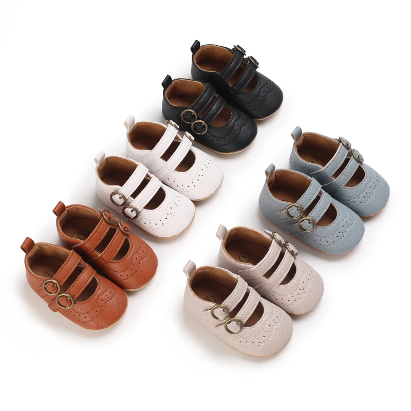

New Baby Shoes Retro Leather Girl Shoes Multicolor Toddler Rubber Sole Anti-slip First Walkers Infant 0-18M Baby Princess Shoes