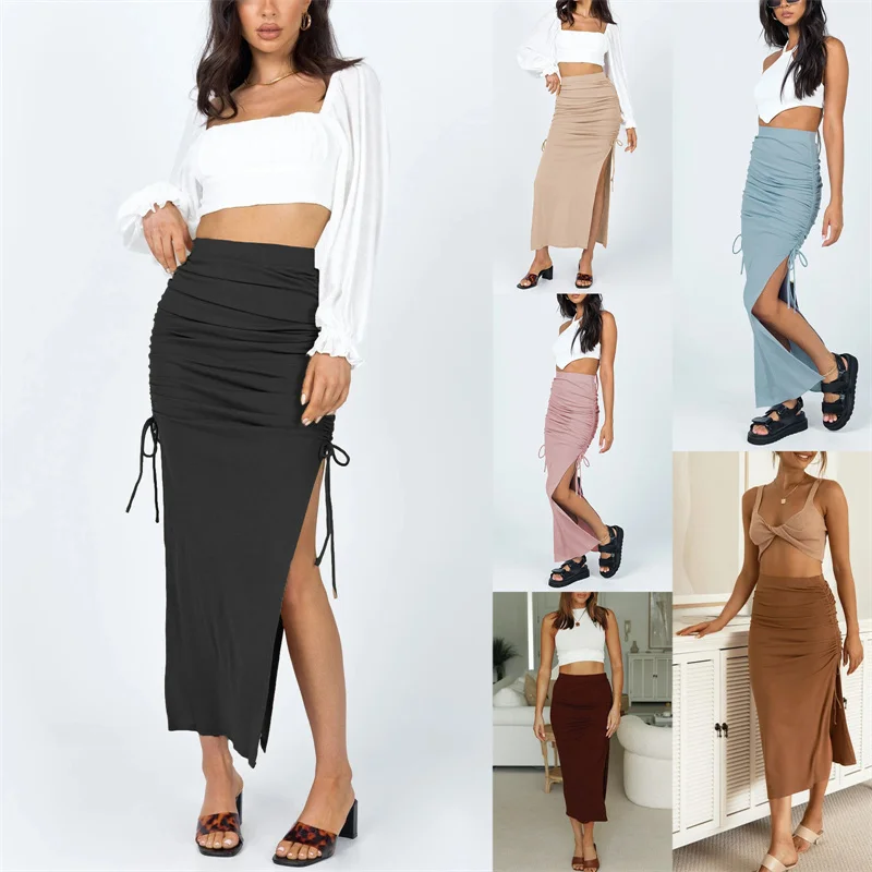 

CHRONSTYLE Autumn Bodycon Stretch Female Skirts 2021 Sexy Fashion Women Solid Color High Waist Split Long Maxi Skirts Plus Size