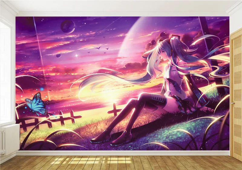 Аниме девушка обои на заказ 3D ручная роспись Miku стены фрески Девушки Спальня