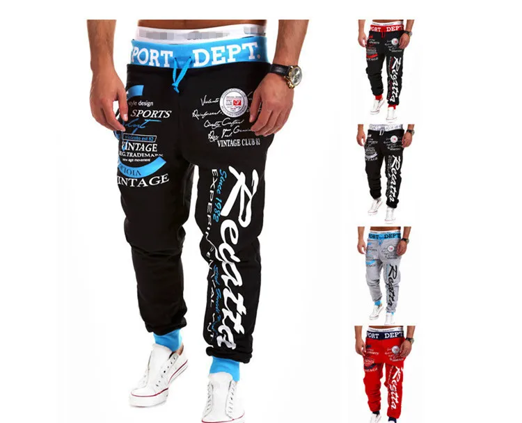 

New Mens fashion Casual Pants Letter Print Sweatpants Male Lace-up Loose Trousers Joggers Track autumn winter Cotton Pants