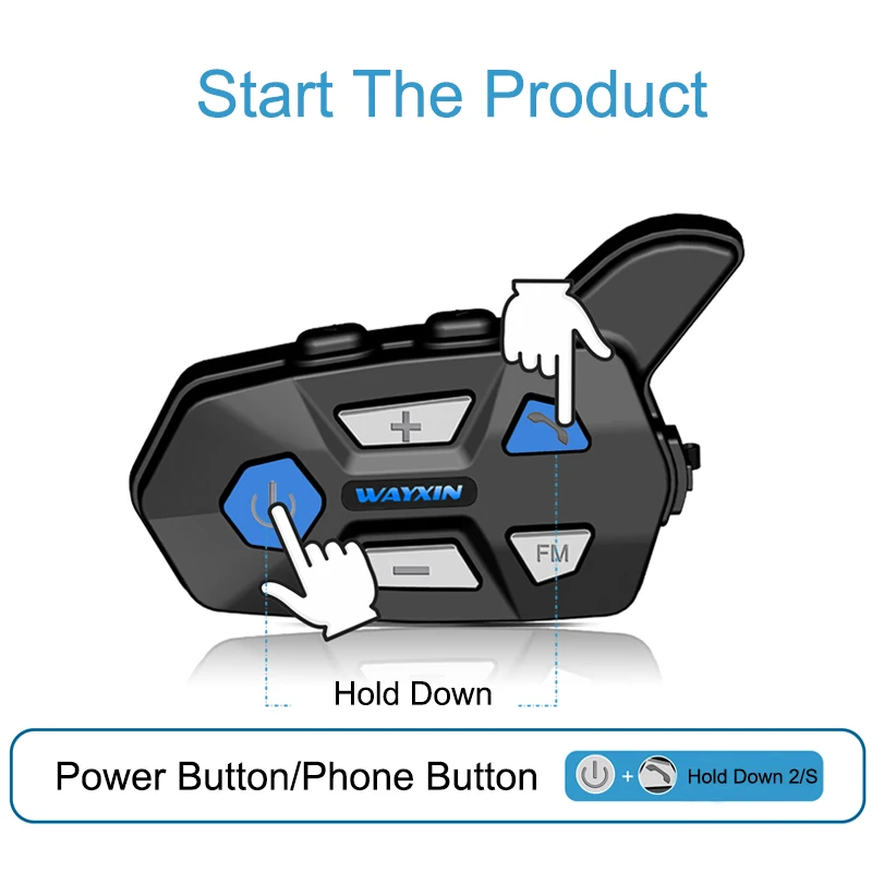 

WAYXIN Bluetooth 5.0 Motorcycle Helmet Intercom 2 People 1200M Talking Universal Pairing Waterproof Interphone Headset FM Radio