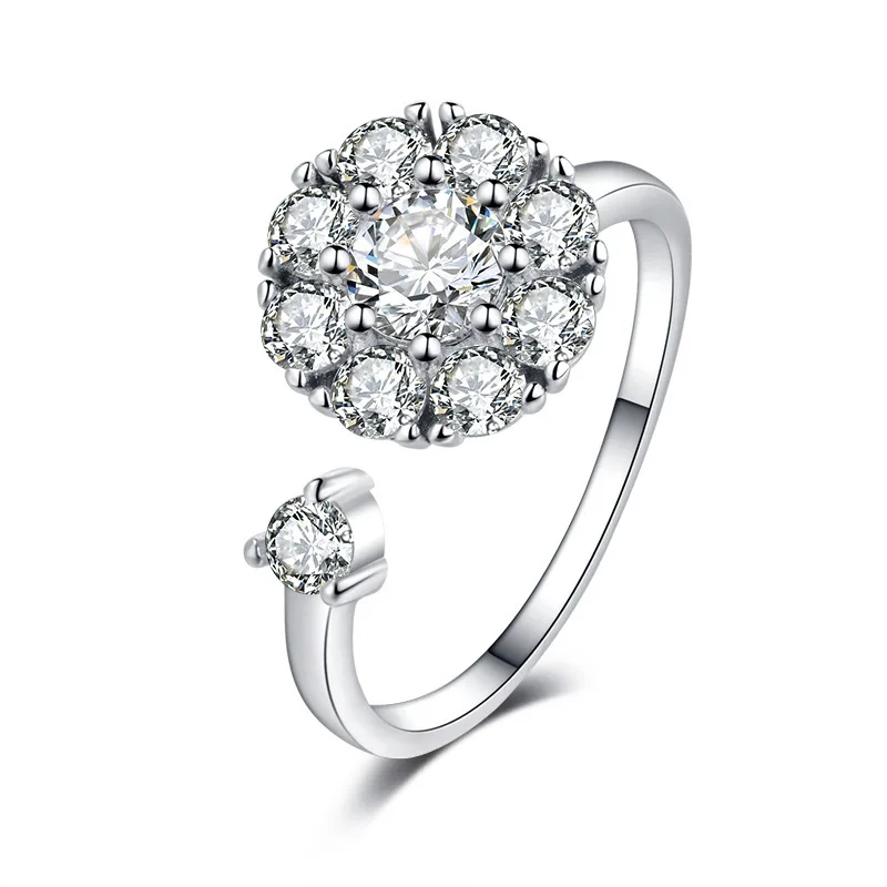 Bague Ringen Настоящее серебро 925 кольцо ювелирные изделия с созданным круглым муассанитом драгоценный камень регулируемый палец ювелирные изделия свадебный подарок