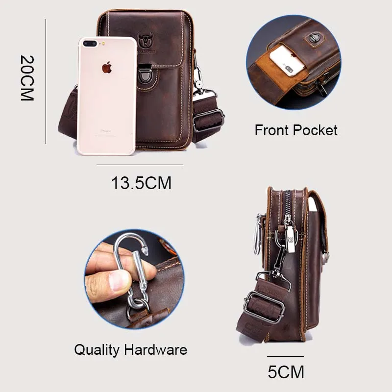 

BULLCAPTAIN Crazy Horse Leather Men Waist Pack Phone Pouch Bags Male Waist Bag Men's Small Chest Shoulder Belt Bag