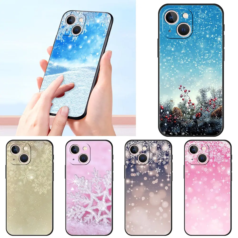 

Case For Apple iPhone 13 11 12 Pro 7 XR X XS Max 8 6 6S Plus SE 2020 5 5S Black Soft Cell Phone Tampa Christmas Snowflakes