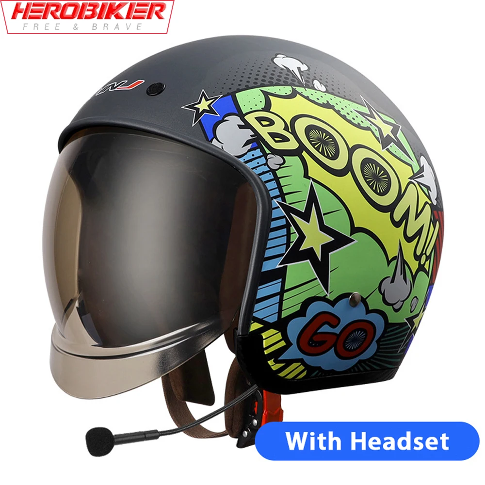 Мотоциклетный шлем винтажный для скутера с открытым лицом в стиле ретро |