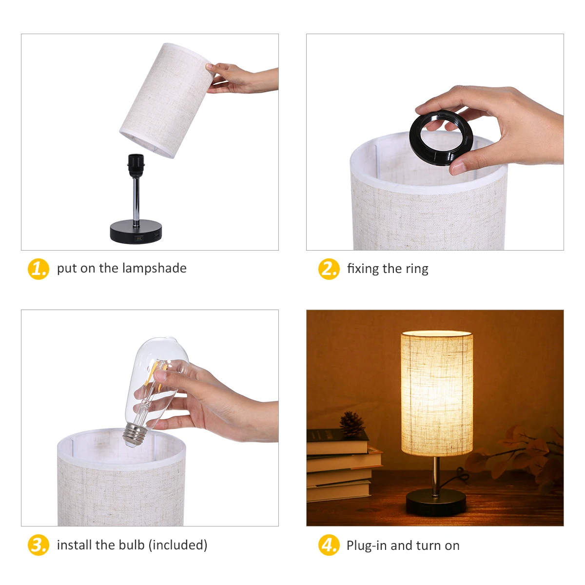 Прикроватный светильник с регулируемой яркостью 2 usb портами для зарядки Круглый