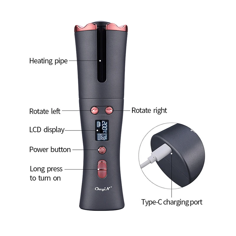 

Ckeyin Portable Wireless Automatic Curling Iron USB Rechargeable Hair Curler Auto Rotating Curling Iron Wave Styling Tools 45