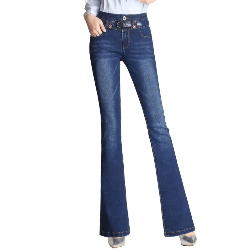2020 New Women Flare jeans High Waist Slim Hip Lady Casual Denim Pants Fashion Embroidery Streetwear Office Plus Size Trousers | Женская