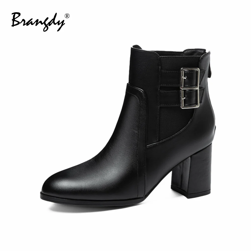 

Brangdy Классические женские туфли-лодочки Brangdy из искусственной кожи с острым носком, женская обувь на толстом каблуке, удобные эластичные жен...