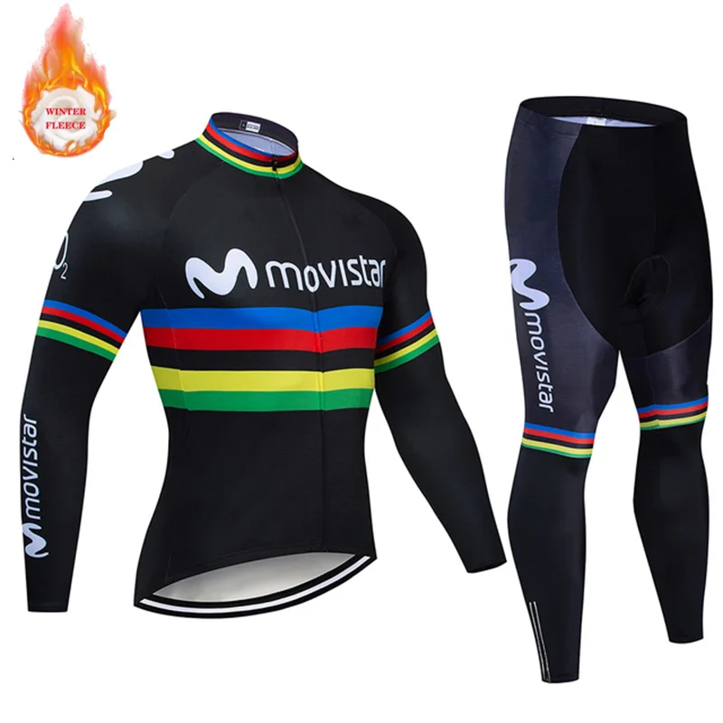 

MOVISTAR Cycling Jersey Winter Warm Fleece Mountain Bike Cycling Jersey Long Sleeve Roupa Ciclismo Outdoor Cycling Jersey Set