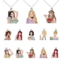 disney summer style princess single sided printing pendant necklaces epoxy resin sweater necklace for girls women jewelry fsd379