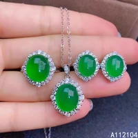 kjjeaxcmy fine jewelry 925 sterling silver inlaid natural green chalcedony women classic gem ring pendant necklace earrings set