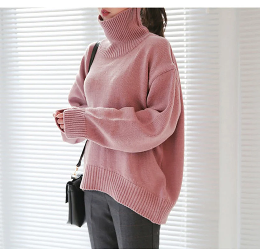 Gaganight Autumn Winter Warm Women Sweater Turtleneck Solid Loose Casual Pullover Female Long Sleeves Plus Size Chic Sweet | Женская