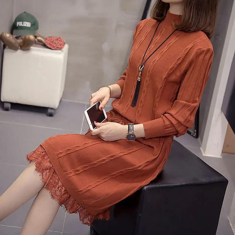 Женское платье свитер с длинным рукавом Повседневное трикотажное оверсайз