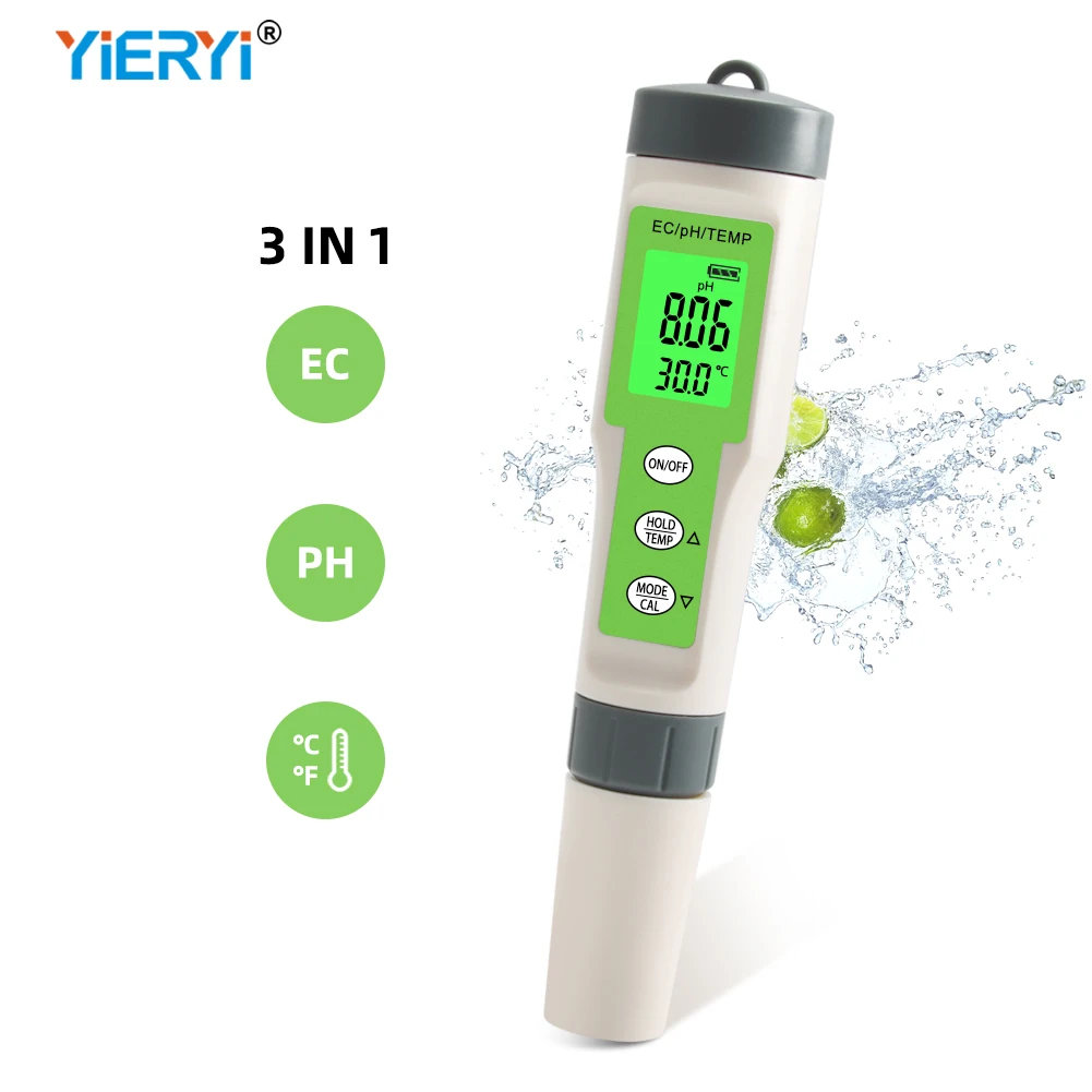 Измеритель кислотности 4 в 1 TDS EC цифровой тестер температуры и PH с ЖК дисплеем для