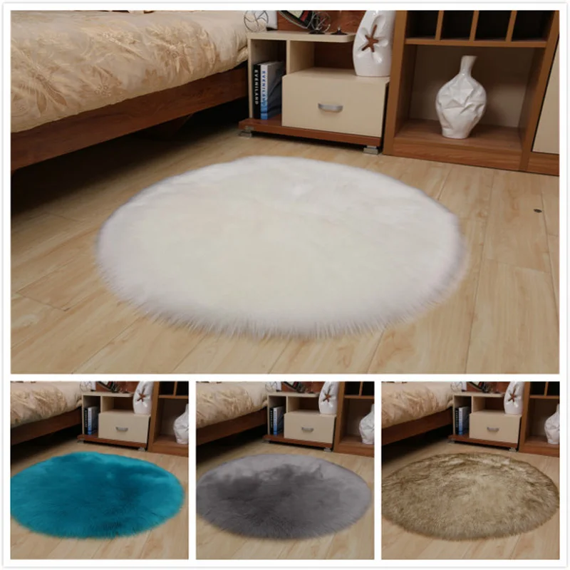 Коврик из искусственного меха OIMG Пушистый Ковер круглой формы 6 см ворс для