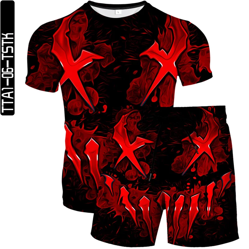 

2021 summer new men and women 3D printing beach pants fashion boutique T-shirt two-piece mouth element