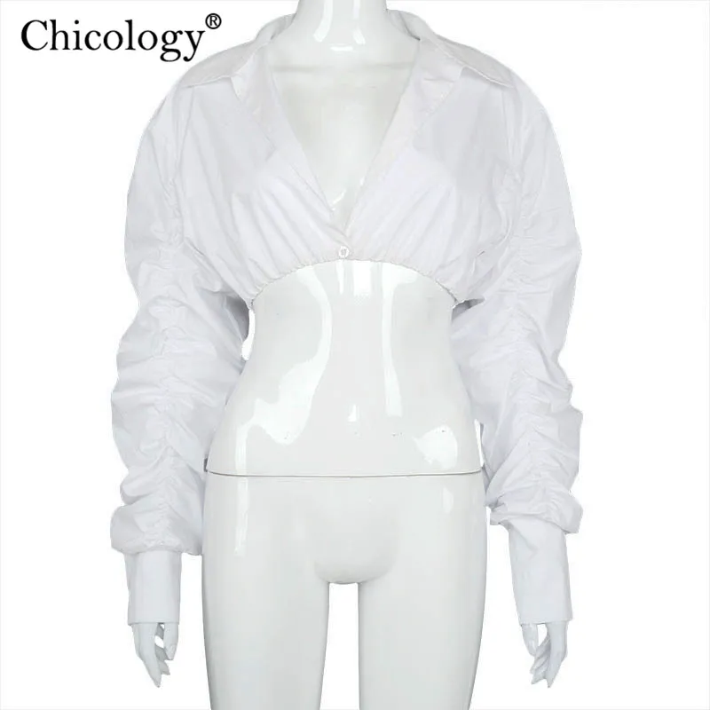 

Chicology V Neck Lantern Long Sleeve Autumn Winter Blouse Women 2020 Sexy Fashion Shirts Casual Clothes Female Korean Crop Top