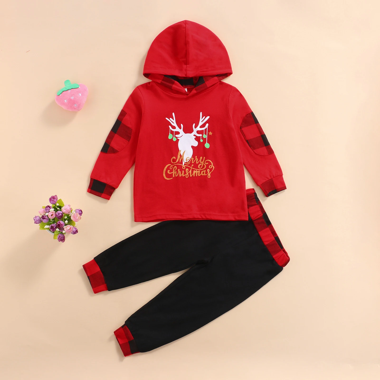 Комплект детской рождественской одежды унисекс Топ с длинным рукавом и