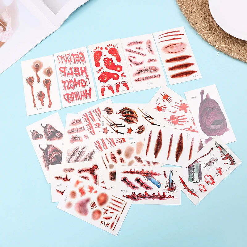 1 лист искусственная Татуировка Хэллоуин ужасная рана Временная 3D Реалистичная