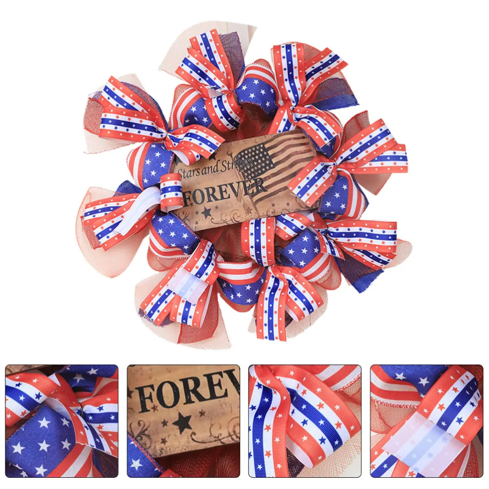 

1pc American Independence Day Hanging Wreath 4th of July Door Wreath (Colorful)