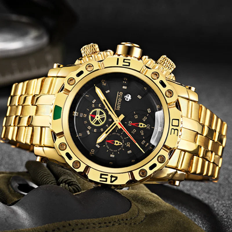 Часы TEMEITE мужские из нержавеющей стали модные золотистые спортивные брендовые