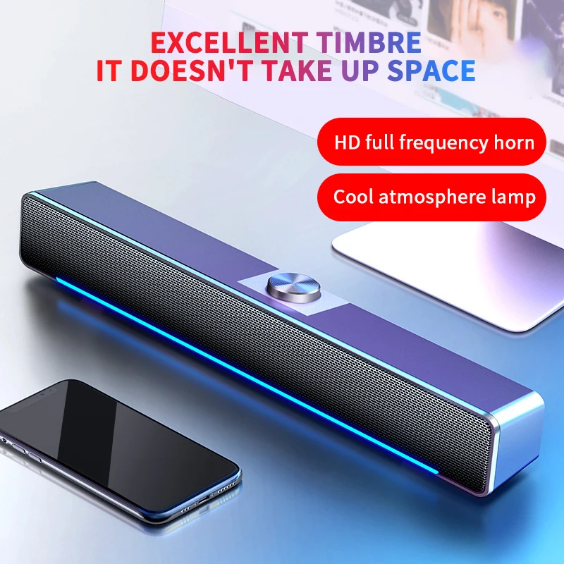 

USB Wired Powerful Computer Speaker Bar Stereo Subwoofer Bass Speaker Surround Sound Box For PC Laptop SmartPhone Tablet MP3 MP4