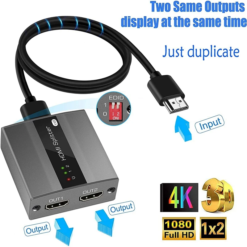 Разветвитель HDMI 1 в 2 выход с поддержкой функции EDID переключатель 4K @ 30 Гц 1080P 3D HDCP1.4