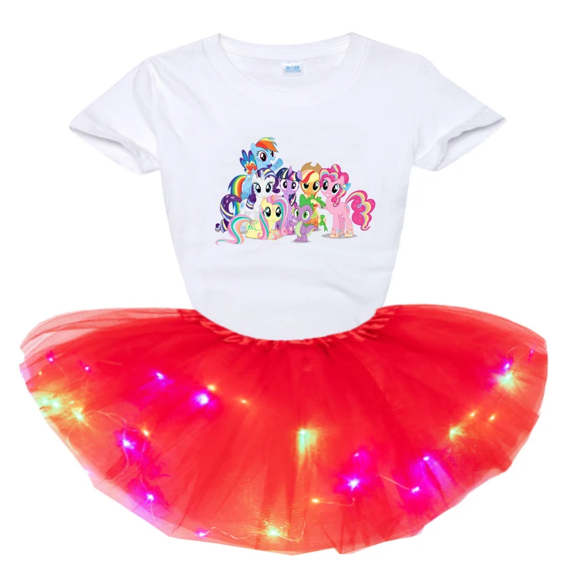 

2020 New Summer Kid Baby Girls Cotton Tops T-shirt Short Skirts Dress Outfit Clothes Cartoon print Short T-shirt +Dress 2pcs Set
