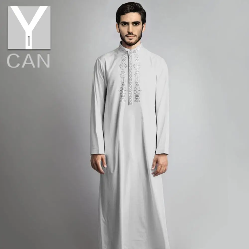 

Y-CAN Muslim Fashion Men Islamic Kaftan Long Sleeve Abaya Robes Modal Clothing pakistan Men's Robe Lace Jubba Thobe Y201021