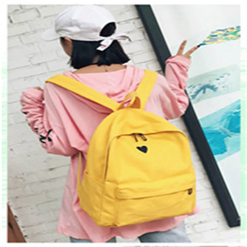 Высококачественный холщовый желтый рюкзак с принтом сердца Студенческая