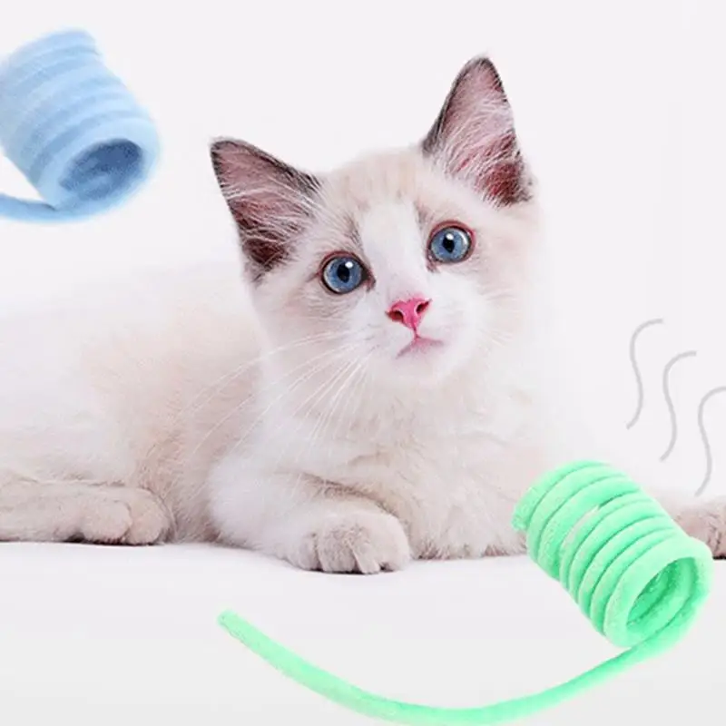 

Kapmore 1pc Bite Resistant Cat Spring Toy Plastic Solid Color Catnip Plush Coil Kitten Toy Spiral Cat Toy Pet Supplies