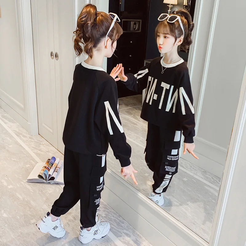 

Formal Children's Clothes Baby Girls Tops+ Pants 2pcs/Set Kids Spring Summer Costume Teenage Letter Clothing High Quality