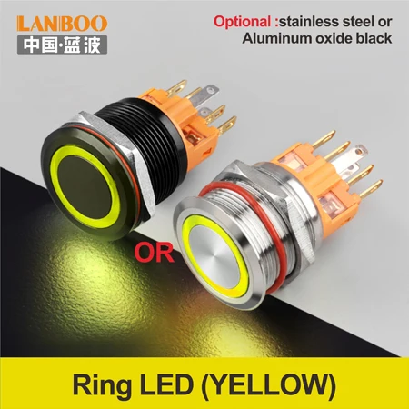 Yellow LED Ring LB22B зуммер автобус мощность Звонок кнопочный переключатель с кольцом led 12V24V220V - Цвет: Yellow LED Ring