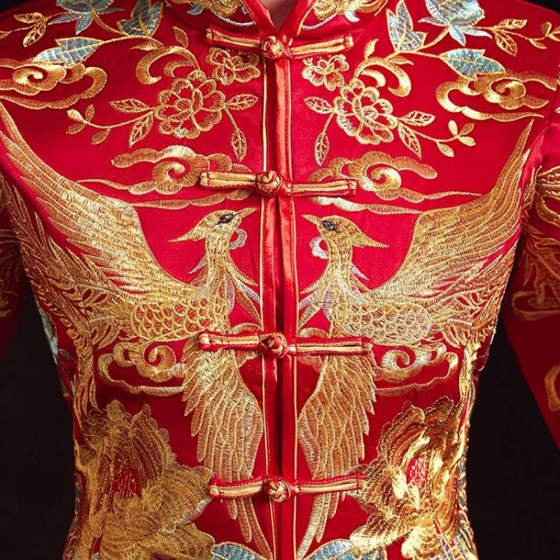 

Elegant Chinese Style Qipao Bride Wedding Dress Exquisite Embroidery Phoenix Full Length Party Dress Hanfu Clothing Plus Size